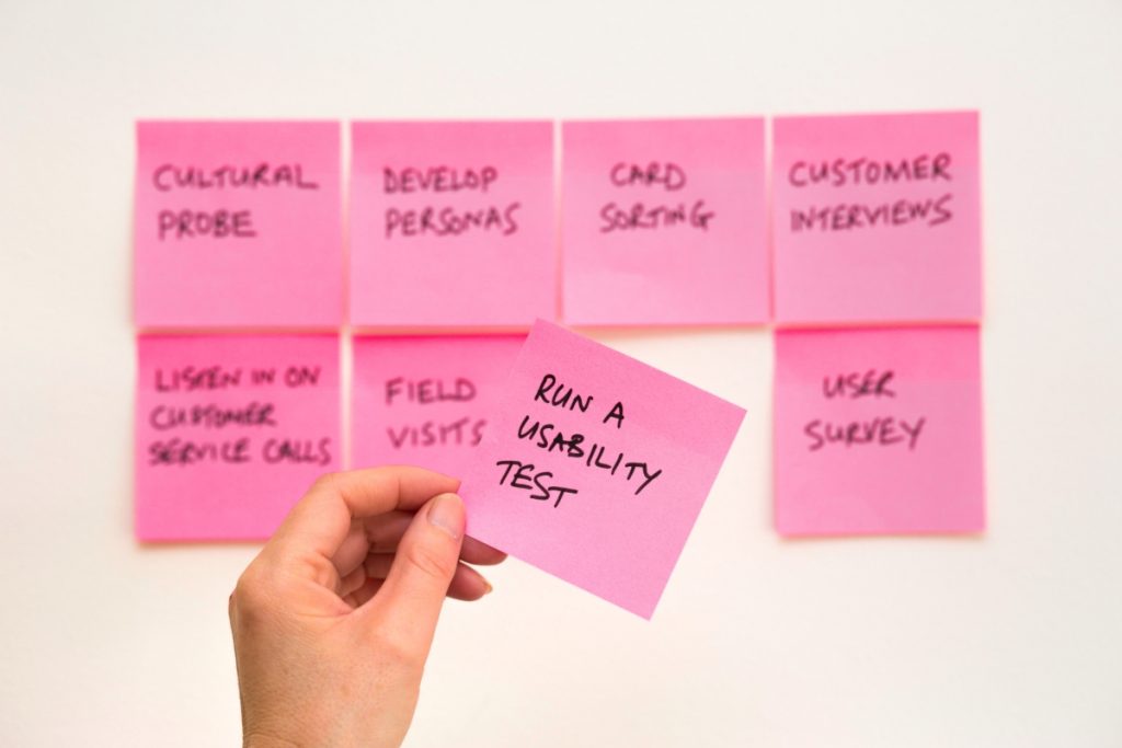 Content testing part 2 - An image showing post it notes where one says "run a usability test".