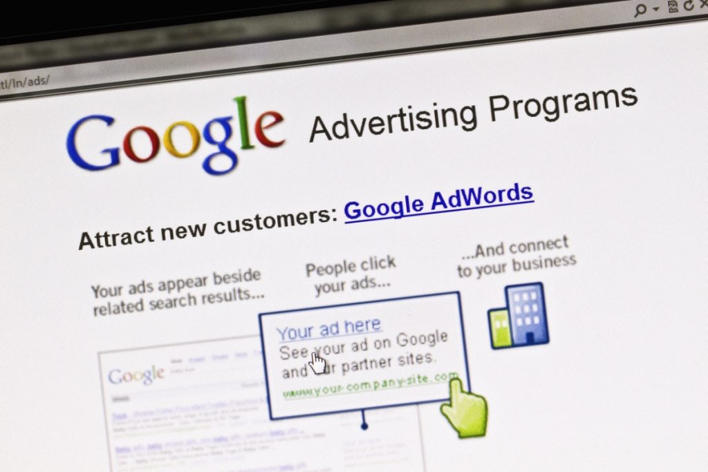 Google Shopping: An old Google Adwords website screenshot